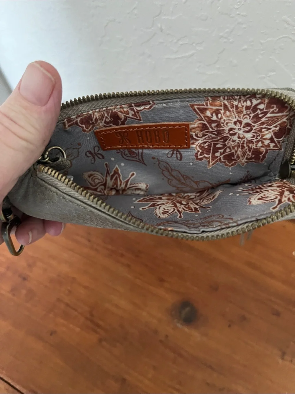 HOBO Gray Metallic leather Wristlet Wallet with Gold Hardware